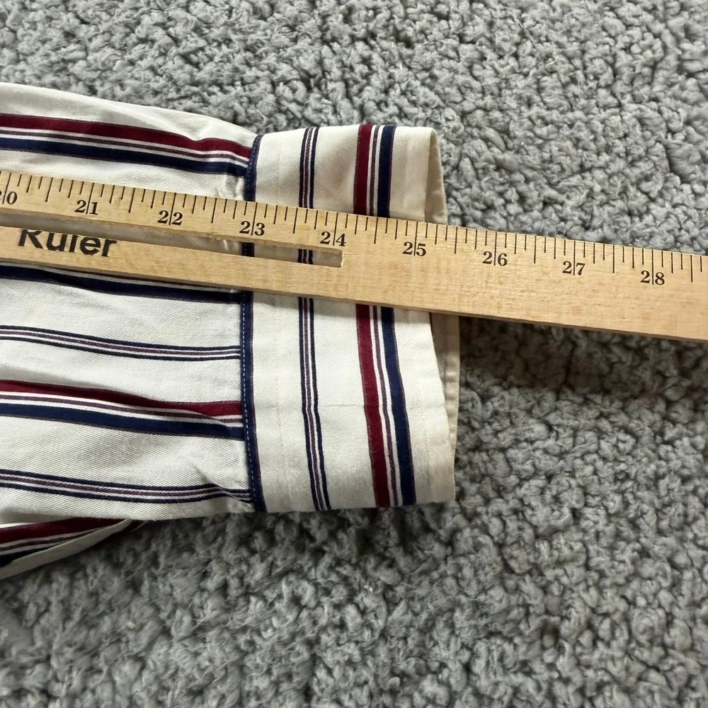 Christian Dior Monsieur Mens XL Striped Button Down Shirt Cotton Navy Burgundy